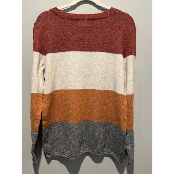 NWOT Pinque Womens L Gina Crew Neck Color Block Sweater Gray Orange Cream - Picture 9 of 12